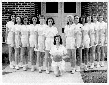 The 1953 St. Angela Academy girls basketball team include Mary Catherine Cunning, sixth from the left.